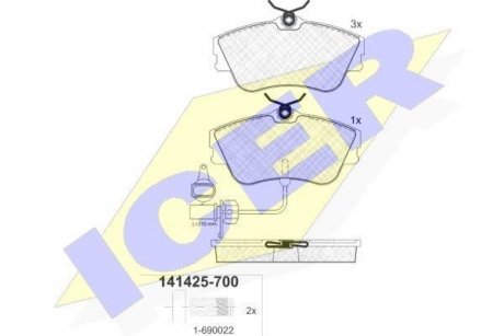 Колодки гальмівні (передні) VW T4 R15 90-03 (+датчик) ICER 141425-700