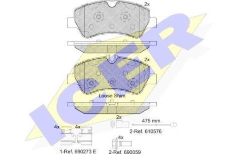 Колодки гальмівні (задні) Ford Transit V363 13-/Transit Custom V362 12- (спарка) (з датчиками) ICER 142116-203