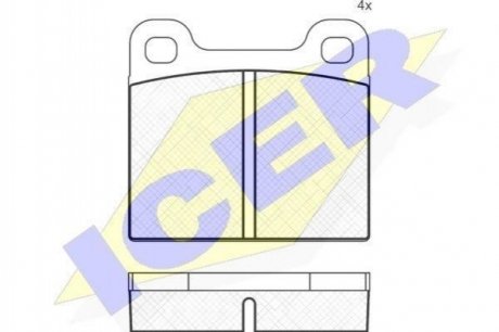 Колодки гальмівні (передні) Opel Ascona 70-75/Kadett 67-79/Rekord 63-77/Audi 100 71-76 Alfa Romeo 75 ICER 180162