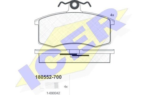 Колодки гальмівні (передні) Lada 2108/2109/2110/2111/2112/2113/2114/2115 87- Lada 2108, 2110, Kalina, Priora ICER 180552-700