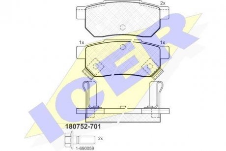 Колодки гальмівні (задні) Honda Civic V/VI 91-01/CRX II/Prelude III 87-92/Rover 93-05 ICER 180752-701