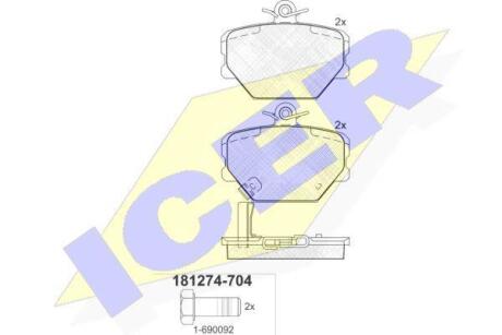 Колодки гальмівні (передні) Smart Cabrio 00-04/City Coupe 98-04/Roadster 03-05/Fortwo 04- ICER 181274-704