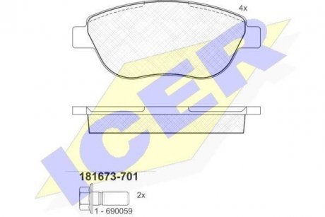 Тормозные колодки (передние) Fiat Doblo 01-/Linea 10-/Idea 04- ICER 181673-701