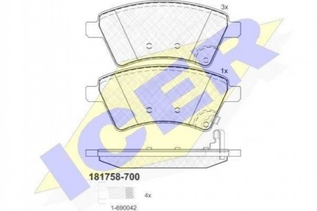 Колодки гальмівні (передні) Fiat Sedici 06-14/Suzuki SX4 06- ICER 181758-700