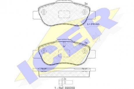 Колодки тормозные дисковые, комплект Citroen Nemo Fiat 500 / Fiorino 07- ICER 181843