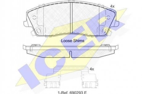 Колодки гальмівні (передні) Chrysler 300C 04-/300 II 12-/Dodge Challenger 08-/Charger 05- Chrysler 300C, Lancia Thema ICER 182067