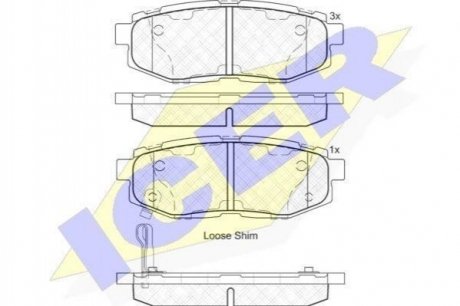 Колодки гальмівні (задні) Subaru Impreza/Outback 08-/Legacy 09-14/Forester 13- ICER 182088