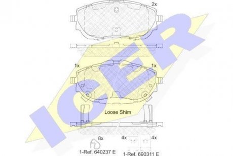 Колодки гальмівні (передні) Toyota Auris II 12-18/Corolla XI 13-18 Toyota Corolla, Auris ICER 182129