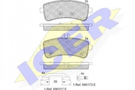 Комплект тормозных колодок (дисковых).) Mercedes W222, C217, A217, S213 ICER 182145