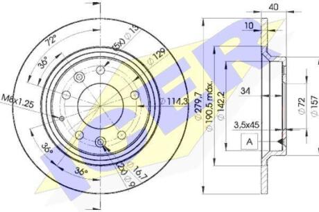 Купити Диск гальмівний (задній) Mazda 6 02-13/626 V 98-02/323 F/S 01-04 (280x10) (з покриттям) (повний) ICER 78BD3268-2 (фото1) підбір по VIN коду, ціна 975 грн.