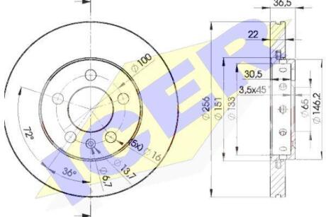 Купити Диск гальмівний (передній) Skoda Fabia/Octavia 98-15/VW Golf 97-07/Polo 01- (256x22)(з покр)(вент) ICER 78BD5602-2 (фото1) підбір по VIN коду, ціна 999 грн.