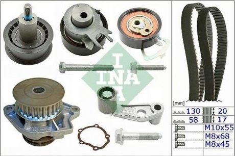 Комплект ГРМ + помпа Seat/Skoda/VW 1.4 16V 99- Skoda Octavia, Seat Cordoba, Volkswagen Golf, Polo, Bora, Seat Ibiza, Audi A2, Skoda Fabia, Seat Leon, Toledo, Volkswagen Caddy INA 530 0089 31