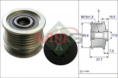 Механізм вільного ходу генератора Opel Astra, Corsa, Vectra, Zafira, SAAB 9-3, Alfa Romeo 159, Brera INA 535 0169 10