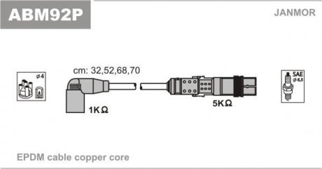 Комплект В.В. проводів (каучук) Audi A3/A4, Skoda Octavia, VW1.6 96- Audi A4, Volkswagen Sharan, Audi A3, Volkswagen Passat, Bora, Golf, Skoda Octavia, Volkswagen Touran, Caddy, Seat Altea, Toledo Janmor abm92p