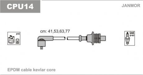 Комплект высоковольтных проводов Citroen, Peugeot 1.6-2.0 89- Peugeot 405, 306, 406, Partner, Citroen Xsara, Berlingo Janmor cpu14