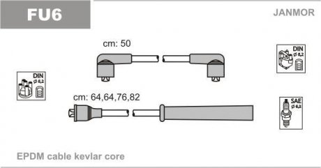 В/в провода (каучук) Ford Cortina 1.6 2.0 77-82, Sierra 1,6 Ohc Janmor fu6