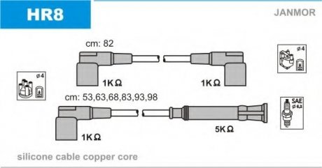 Комплект проводов Bmw 6CYL, 3,0 BMW E34, E23, E32 Janmor hr8