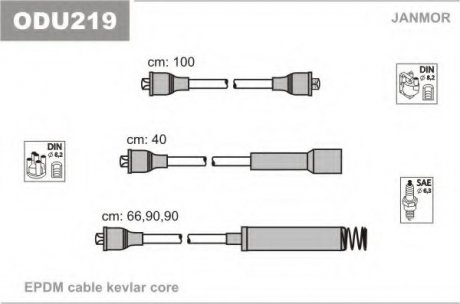 Провода в/в (каучук) Opel Omega 1,8/2,0 Opel Kadett, Ascona, Vectra, Astra Janmor odu219