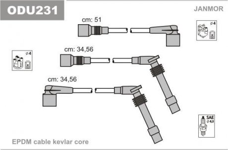 Комплект високовольтних кабелів Opel Vectra 1.6/1.8/2.0 88- Opel Astra Janmor odu231