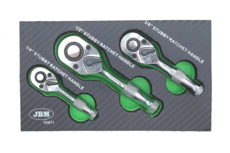 Набір ключів з тріскачкою 3 шт. 1/4" /1/2" /3/8 (коротка рукоятка) JBM 53671