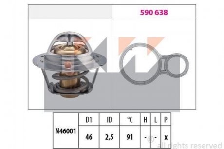 Термостат (аналог EPS 1.880.524/Facet 7.8524) Mini Cooper, Chrysler Neon KW 580 524 (фото1)