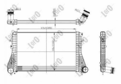 Радіатор інтеркулера а PASSAT/TIGUAN 1.4-2.0 05- Volkswagen Passat, Skoda Superb, Octavia, Volkswagen Tiguan, Touran, Audi A3, Volkswagen Golf, Caddy, Seat Altea, Toledo, Volkswagen Jetta LORO 053-018-0013