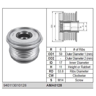 FIAT Шків генератора 500X 14- MAGNETI MARELLI ama0128