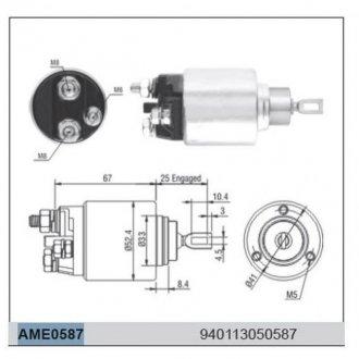 Втягивающее реле стартера CITROEN Jumper 2.2 06- MAGNETI MARELLI ame0587