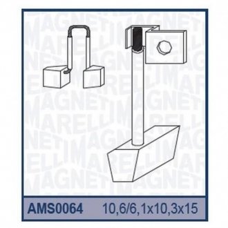 Щітки стартера (10,6x6,1x10,3x15) RENAULT: 11 19 21 VALEO [940113190064] MAGNETI MARELLI ams0064