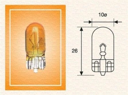 5W Автомобильная лампа (желтая) безцокольная (W2,1x9,5d) MAGNETI MARELLI wy5w 12v