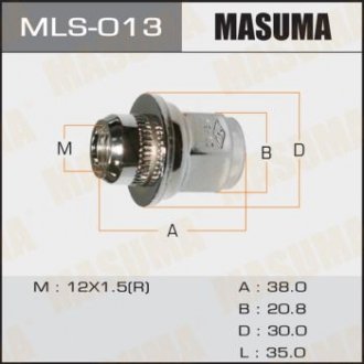 Гайка колеса Mitsubishi/ Toyota (MLS-013) Mitsubishi ASX, Outlander, Lexus IS, RX, Mitsubishi Pajero, Lancer, Toyota Corolla, Carina, Camry, Celica, Mitsubishi Carisma MASUMA mls013