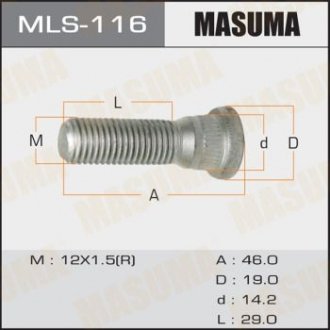 Шпилька колеса Toyota (MLS-116) Toyota Land Cruiser, Celica, Lexus LS, Toyota Carina, Corolla, Hilux, Yaris, Previa, Rav-4, Prius, Avensis MASUMA mls116