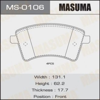 Колодки гальмівні передні MERCEDES-BENZ 109 CDI (415.601, 415.603, 415.605), 108 Renault Kangoo MASUMA ms0106