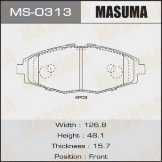 Колодки тормозные передн CHERY JAGGI 1.3, 1.1 (06-13)/CHERY QQ 1.0, 0.8, 1.1 (03-13)/CHEVROLET LANOS/CHEVROLET MATIZ (MS-0313) MASUMA ms0313