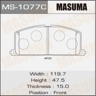 Купити Колодка гальмівна Toyota Corolla, Carina MASUMA ms1077 (фото1) підбір по VIN коду, ціна 547 грн.