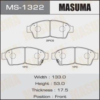 Колодки тормозные передн Toyota Camry (-00), RAV 4 (-00) (MS-1322) MASUMA ms1322