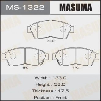 Купити Колодка гальмівна передня Toyota Camry (-00), RAV 4 (-00) Toyota Camry, Celica, Rav-4, Carina, Corolla MASUMA ms1322 (фото1) підбір по VIN коду, ціна 726 грн.