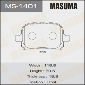 Купити Колодка гальмівна передня Toyota Camry (-01) Toyota Camry, Lexus RX, ES, Toyota Avalon MASUMA ms1401 (фото1) підбір по VIN коду, ціна 647 грн.