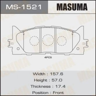 Купити Колодка гальмівна передня Toyota Camry (06-) Toyota Camry, Lexus ES MASUMA ms1521 (фото1) підбір по VIN коду, ціна 781 грн.