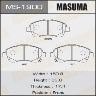 Купити Колодка гальмівна передня Toyota Avensis (03-08) Toyota Avensis, Corolla MASUMA ms1900 (фото1) підбір по VIN коду, ціна 1034 грн.