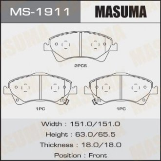 Колодки тормозные передн Toyota Auris (06-15), Avensis (08-), Corolla (06-10) (MS-1911) MASUMA ms1911