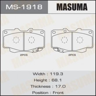 Купить Колодки тормозные передн Toyota Hilux (05-12) (MS-1918) Toyota Hilux MASUMA ms1918 (фото1) подбор по VIN коду, цена 783 грн.