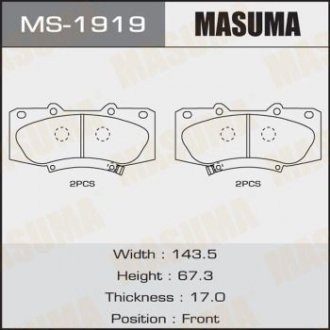 Купити Колодка гальмівна передня Toyota Hilux (08-15) Toyota Hilux MASUMA ms1919 (фото1) підбір по VIN коду, ціна 1029 грн.