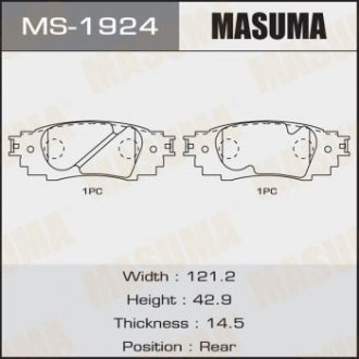 Купити Колодка гальмівна задня Toyota CH-R (16-), Camry (17-), RAV 4 (19-) Lexus RX, Toyota C-HR MASUMA ms1924 (фото1) підбір по VIN коду, ціна 1077 грн.