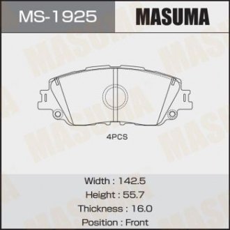 Колодки тормозные передн Toyota CH-R (19-), Camry (17-), RAV 4 (19-) (MS-1925) MASUMA ms1925