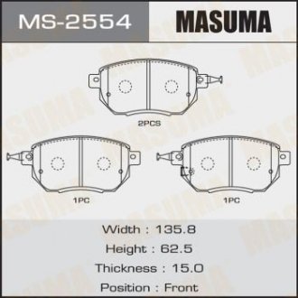 Купити Колодка гальмівна передня Nissan Murano, Qashqai 2.5, 3.5 (07-) Nissan Murano, Infiniti FX MASUMA ms2554 (фото1) підбір по VIN коду, ціна 1114 грн.