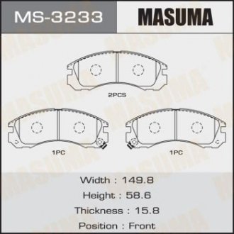 Купить Колодки тормозные передн Mitsubishi L200 (00-08), Lancer (08-12), Pajero Sport (-09) (MS-3233) Mitsubishi Outlander, Galant, L200, Pajero, Lancer, ASX MASUMA ms3233 (фото1) подбор по VIN коду, цена 802 грн.