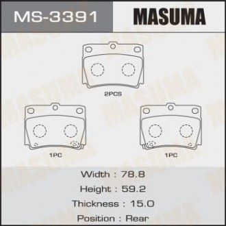 Колодка гальмівна задня Mitsubishi Pajero Sport (09-) MASUMA ms3391