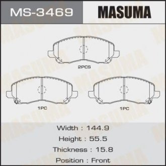 Колодка гальмівна передня Mitsubishi ASX (10-), Grandis (03-09), Lancer (07-15), Outlander (08-) MASUMA ms3469