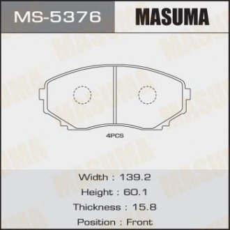Купити Колодка гальмівна передня Mazda CX-7 (06-11), CX-9 (09-12) Mazda CX-7, CX-9 MASUMA ms5376 (фото1) підбір по VIN коду, ціна 862 грн.